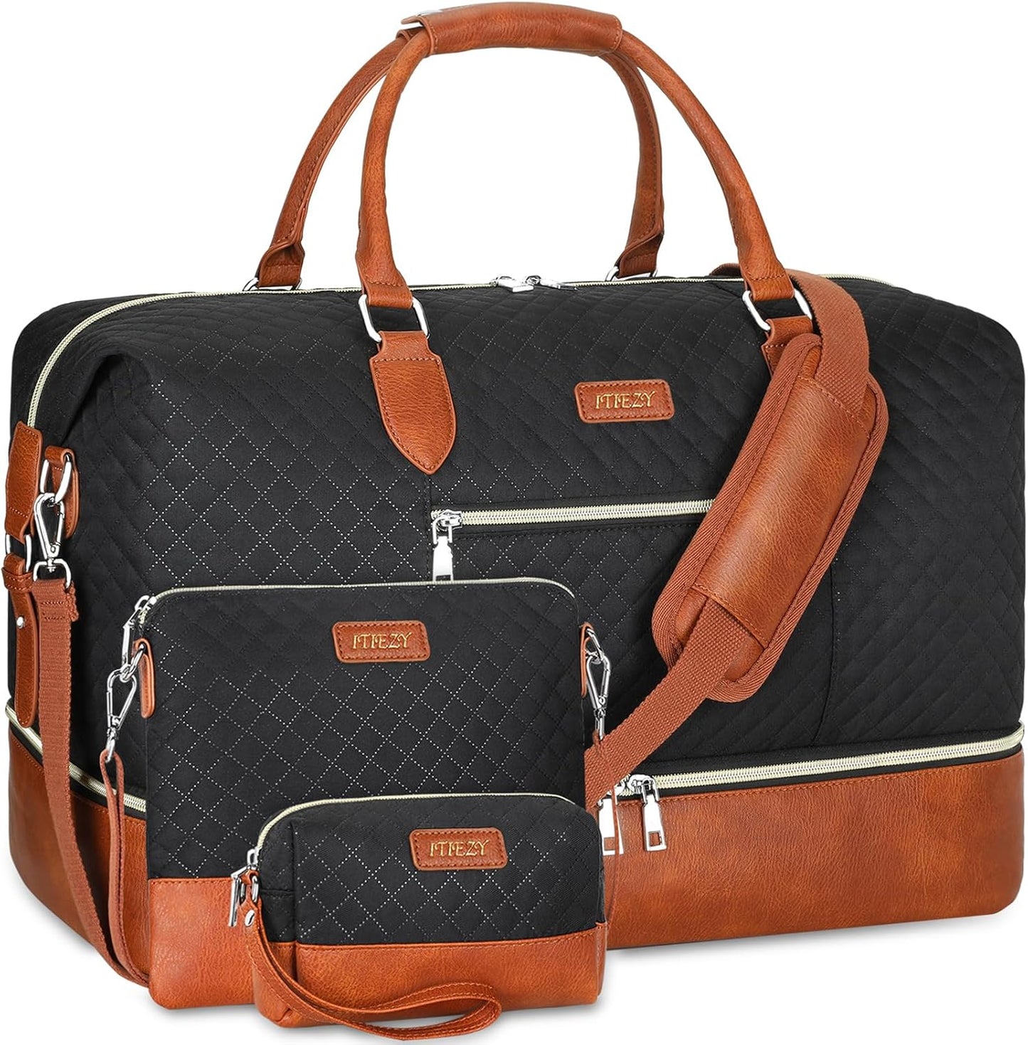 Weekender Bag for Women, Travel Duffel Bag Carry On Overnight Bag with Shoe Compartment Large Nylon Travel Weekend Tote Bag - Roamly