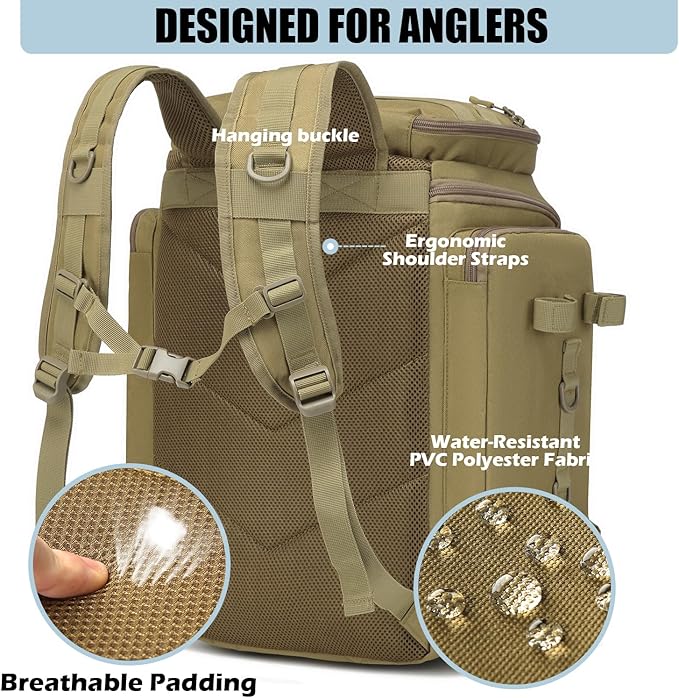 HAMBOLY Fishing Backpack with Rod Holders, 40L Tackle Box Backpack for Fishing Gear, Waterproof Fishing Bag for Men