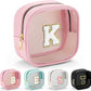 YOOLIFE Mini Initial Makeup Bag | Clear Makeup Bag | Preppy Cosmetic Bags Travel Essentials Gifts for Women Teen Girlfriend Teacher Birthday Clear Toiletry Bag Small Cosmetic Bag for Purse Pink K