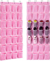 KEEPJOY 28 Pocket Over The Door Shoe Organizer, 2Pack Hanging Shoe Organizer for Door, Hanging Door Shoe Holder Rack with Mesh Pockets Large Size 65 x 23 inch (Pink-2Pack)