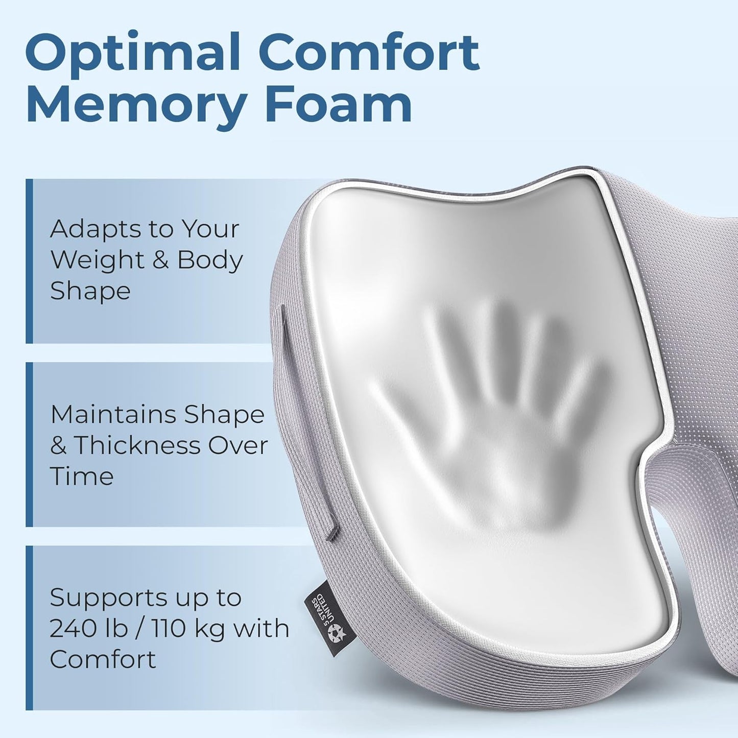 5 STARS UNITED Seat Cushion for Tailbone Pain Relief – Memory Foam Cushion for Coccyx, Hip, Hemorrhoid, Sciatica & Post-Surgery Recovery – Wheelchair, Car, Desk, Gaming & Office Chairs, L Gray