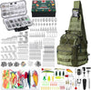 Sosation 482 Pcs Fishing Gifts for Men Fishing Sling Bag Tool Gear Equipment Accessories Kit Fish Backpack Tackle Box with Tackle Included Fish Hook Remover Tool Lures Lip Gripper