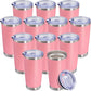 20 oz Tumbler Coffee Tavel Tumblers Bulk with Lid Stainless Steel Double Wall Vacuum Insulated Mug Powder Coated Cups fit Car Cupholder for Hot and Cold - Pink, 12Pack