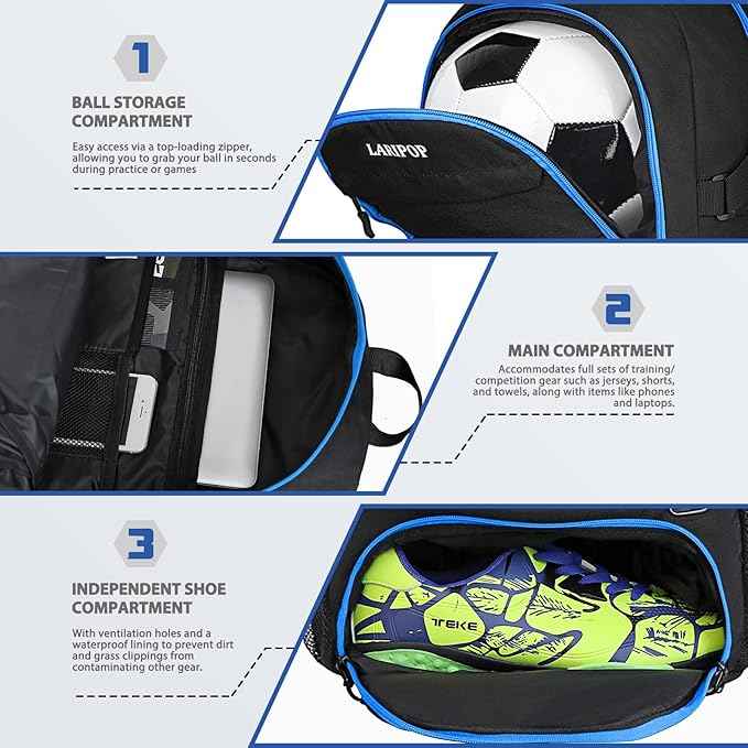 LARIPOP Soccer Backpack Soccer Bag with Ball Holder & Shoe Compartment Youth Sports Equipment Training Bag