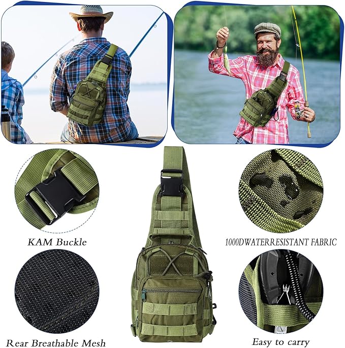 Sosation 482 Pcs Fishing Gifts for Men Fishing Sling Bag Tool Gear Equipment Accessories Kit Fish Backpack Tackle Box with Tackle Included Fish Hook Remover Tool Lures Lip Gripper