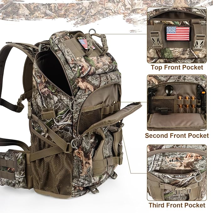 Hunting Backpack, Outdoor Hunting Pack with Rifle Holder, Hunting Backpacks for Men, Hunting Bag with Waterproof Rain Cover