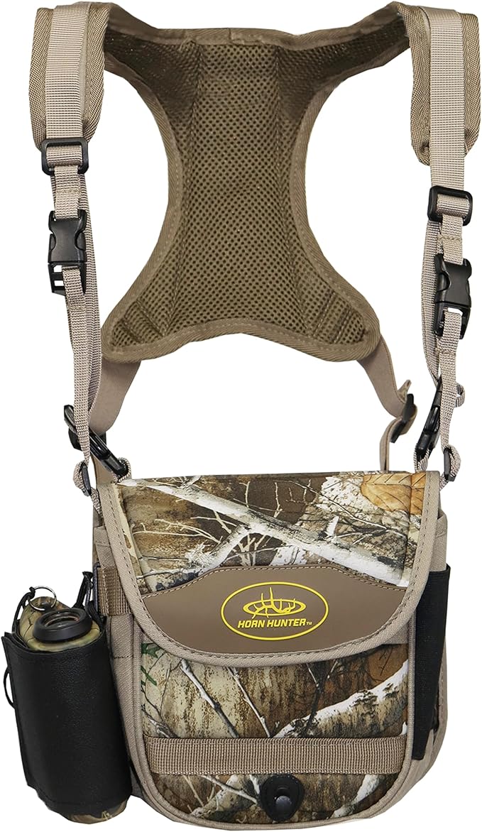 Horn Hunter Bino Hub - Hunting Adjustable Binocular Straps Harness Chest Pack with Range Wrap & Range Lock Included for Bow Hunting, Standard, Camo