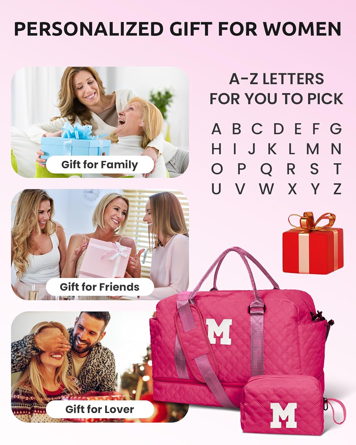 Womens Gifts for Birthday-Initial Travel Bag with Shoe Compartment, Personalized Weekender Bag, Monogram Overnight Bag for Women, Letter Travel Bag with Makeup Bag Ladies Gifts (Letter S) - Roamly