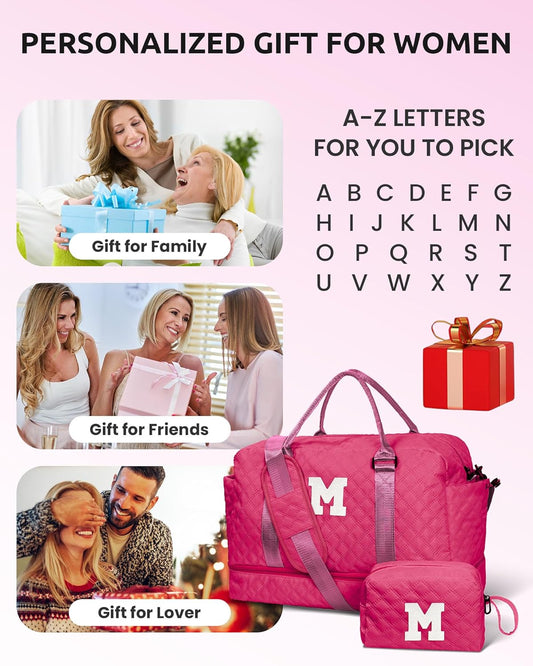 Womens Gifts for Birthday-Initial Travel Bag with Shoe Compartment, Personalized Weekender Bag, Monogram Overnight Bag for Women, Letter Travel Bag with Makeup Bag Ladies Gifts (Letter S) - Roamly