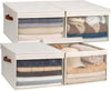 StorageWorks Storage Bins with Lid and Clear Window, Fabric Storage Boxes with Lids, Stackable Basket for Shelves, Closet Organizer and Storage Bins, Beige, Jumbo, 4-Pack