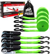 XSTRAP STANDARD Ratchet Tie Down Straps 4 Pk 10 Ft- 300 Lbs Load Cap- 900 Lbs Break Strength-Cargo Straps for UTV, ATV, Pickup,Truck, Moving Appliances, Lawn Equipment, Neon Green