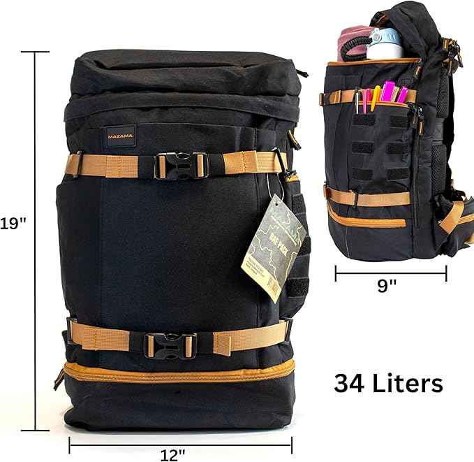 Mazama DAE Pack – All-in-One, Airline Approved Carry-On Backpack. Multi-Use Daypack with Pockets for Hydration Reservoir and Laptop, for School, Work, Travel, Hiking & Commuting. Includes Rain Cover.