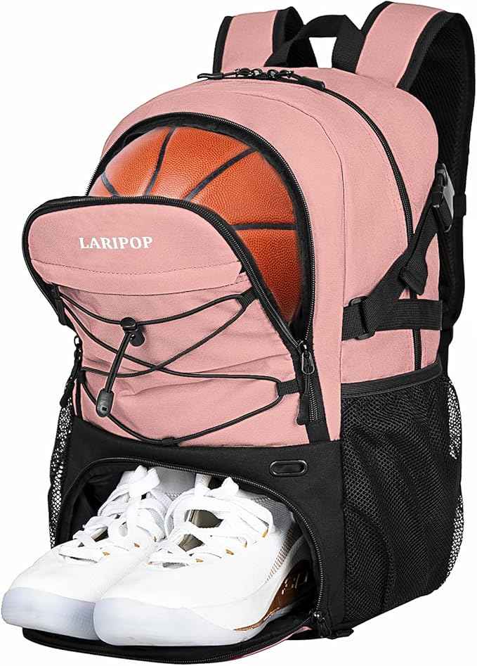 LARIPOP Basketball Bag, Sports Backpack with Ball Holder & Shoe Compartment, Water Resistant Gym Bag for Soccer Volleyball Travel