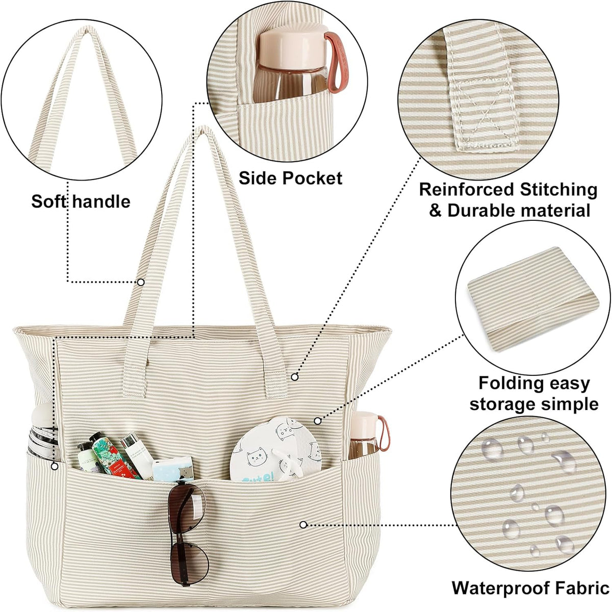 Waterproof Beach Tote Pool Bags for Women Ladies Extra Large Gym Tote Carry On Bag With Wet Compartment for Weekender Travel