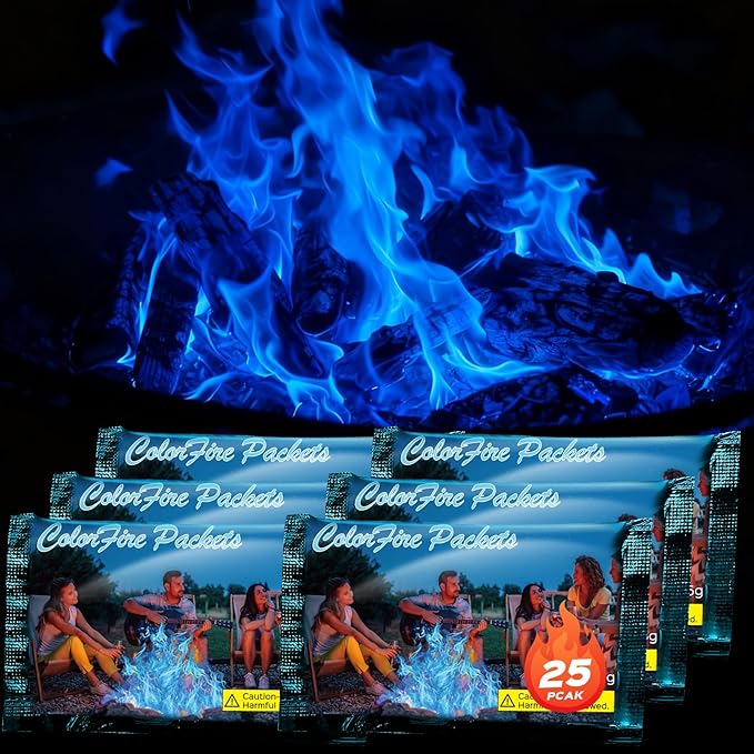 25 Pack Colorful Flames Color Fire Packets Fire Pit for Campfire,Fire Color Packets Camping Accessories for Kids & Adults,Outdoor Fire Changing Flame Powder. (25 Packets)