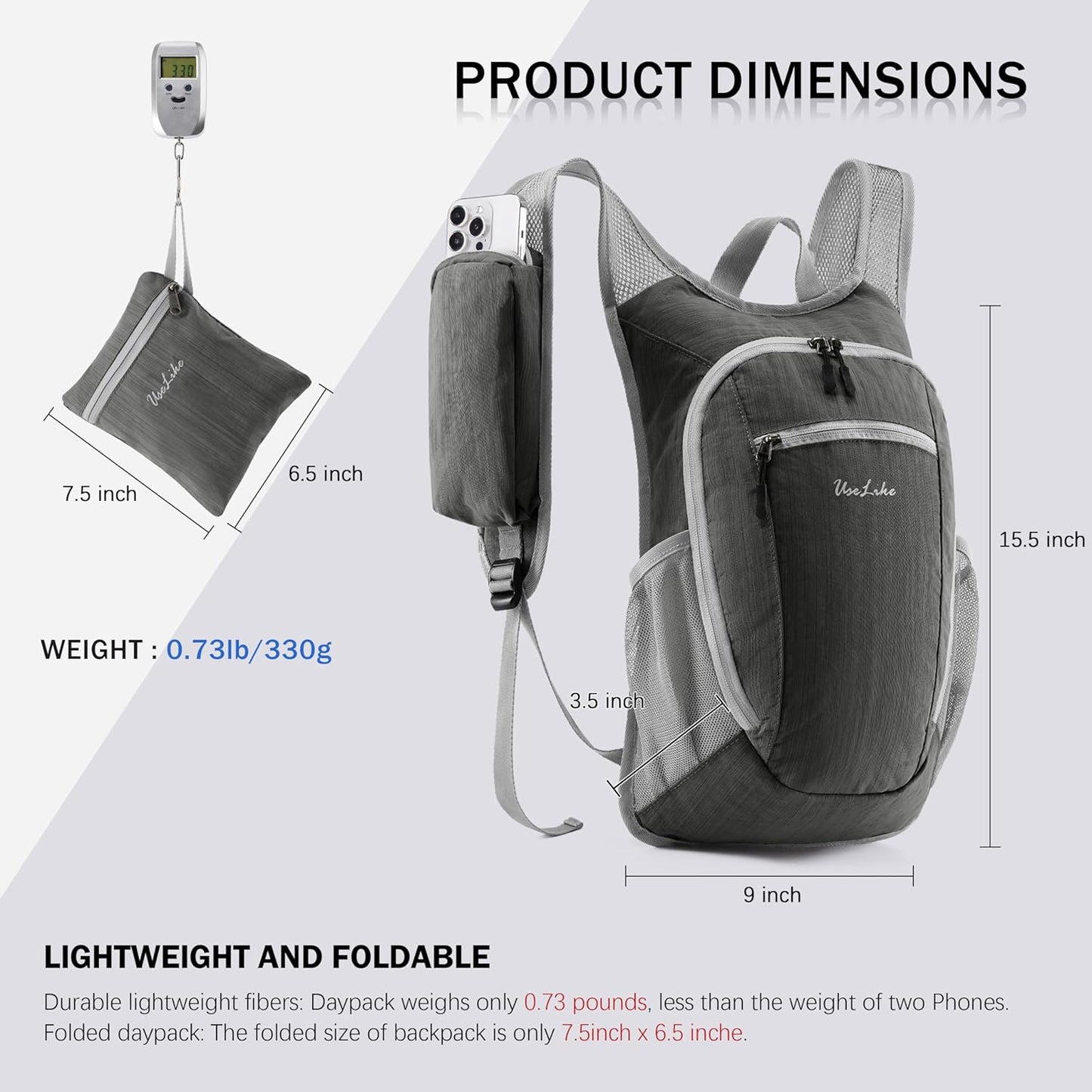 10L Small Hiking Backpack Travel Daypack Lightweight Packable Back Pack for Women Men(Iron Grey) - Roamly