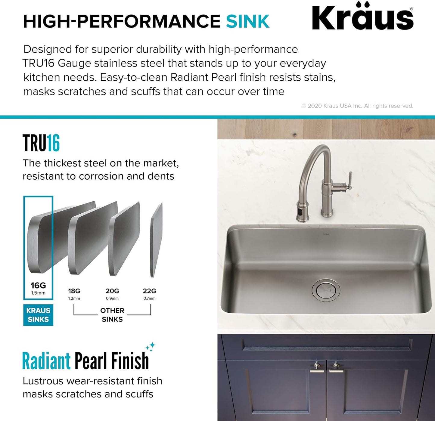KRAUS Dex 33-inch Undermount 16 Gauge Stainless Steel Single Bowl Kitchen Sink, KA1US33B