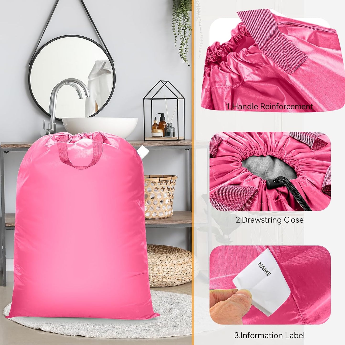 Extra Large Heavy Duty Laundry Bag - 28" x 40", Travel Laundry Bag for Dirty Clothes (Pink)