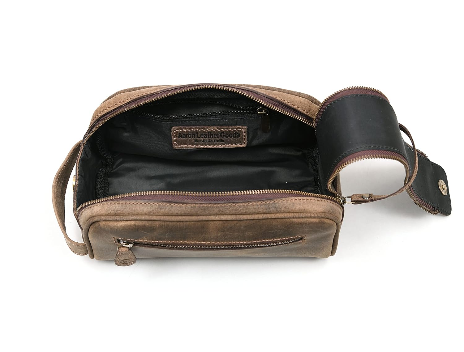 10" Premium Leather Toiletry Travel Pouch With Waterproof Lining | King-Size Handcrafted Vintage Dopp - Kit ~ Gift for Father's Day By Aaron Leather Goods (Brown) - Roamly