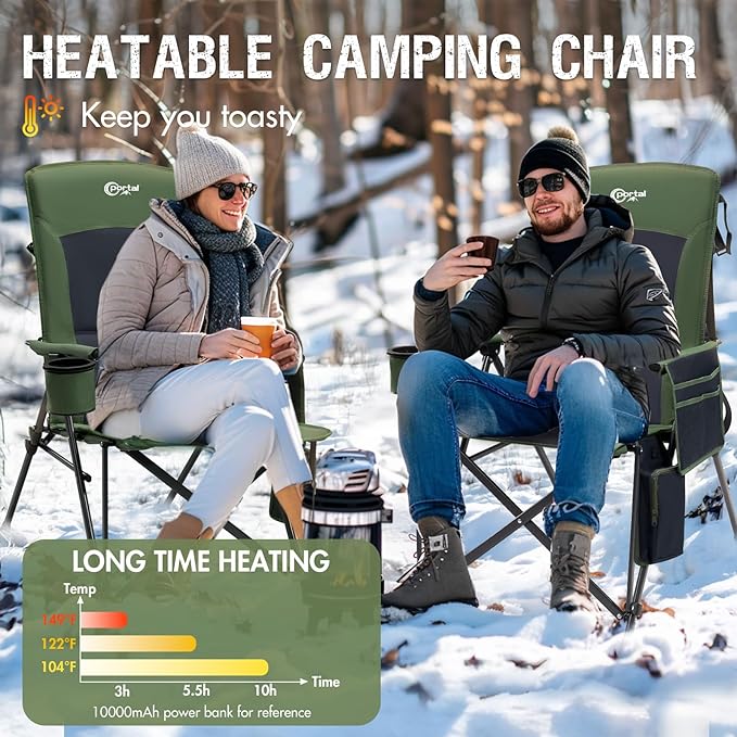 Portal 400 LBs Heavy Duty Camping Chairs for Adults, 23" W Outdoor Folding Chairs with High Back, Heated Portable Folable Chair for Lawn, Sports, Fishing, Outside