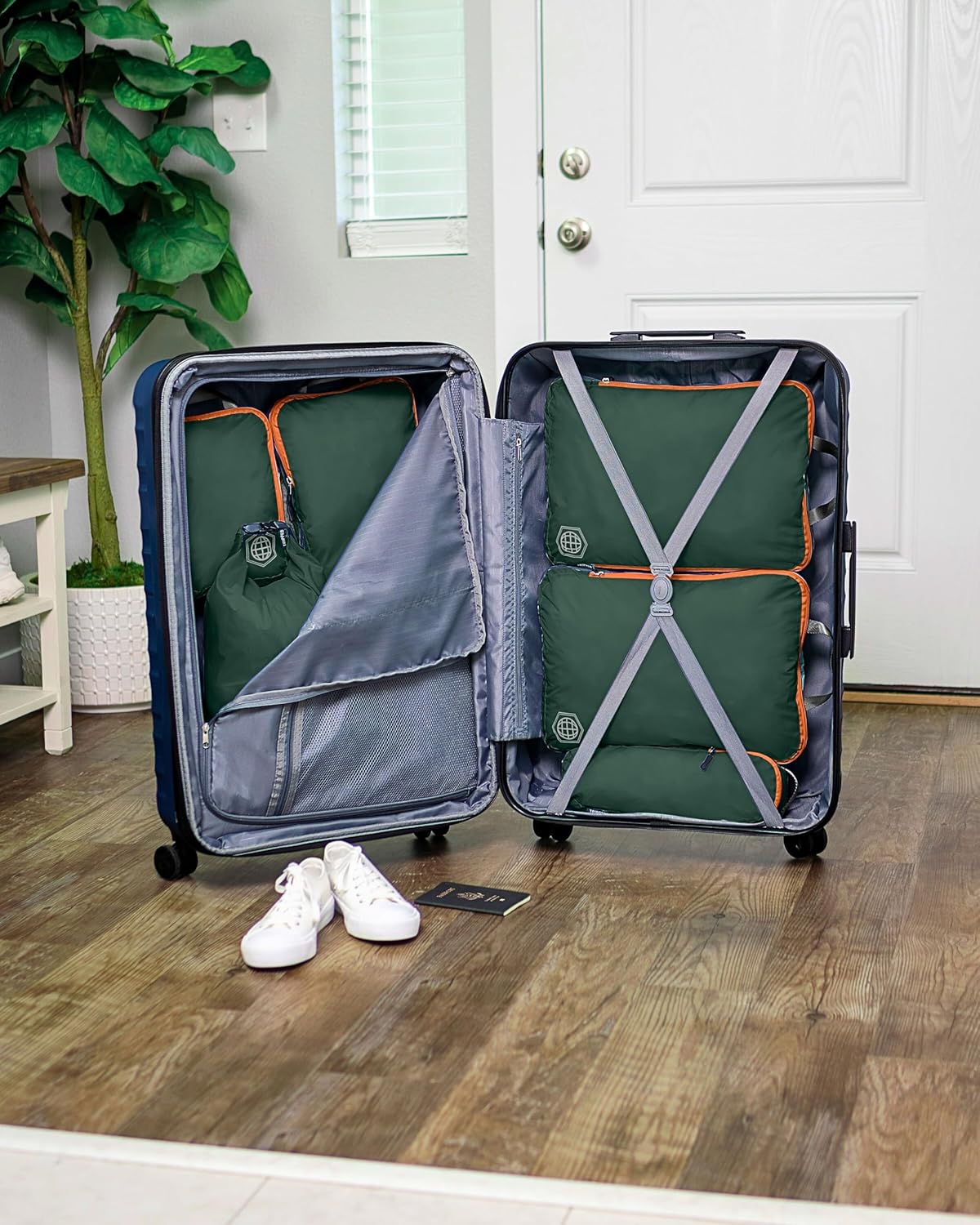 Large Compression Packing Cubes for Travel-Packing Cube Luggage Organizers 7 Piece Set for Checked Luggage-Ultralight, Expandable/Compression Bags by TRIPPED Travel Gear (Green and Brown) - Roamly