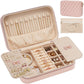 Lolalet Travel Jewelry Case for Women Girls, Travel Jewelry Organizer Box with Mirror & Clear Storage Bag, Small Portable Earring Necklace Bracelet Ring Case, Birthday Christmas Gifts -Medium, Pink