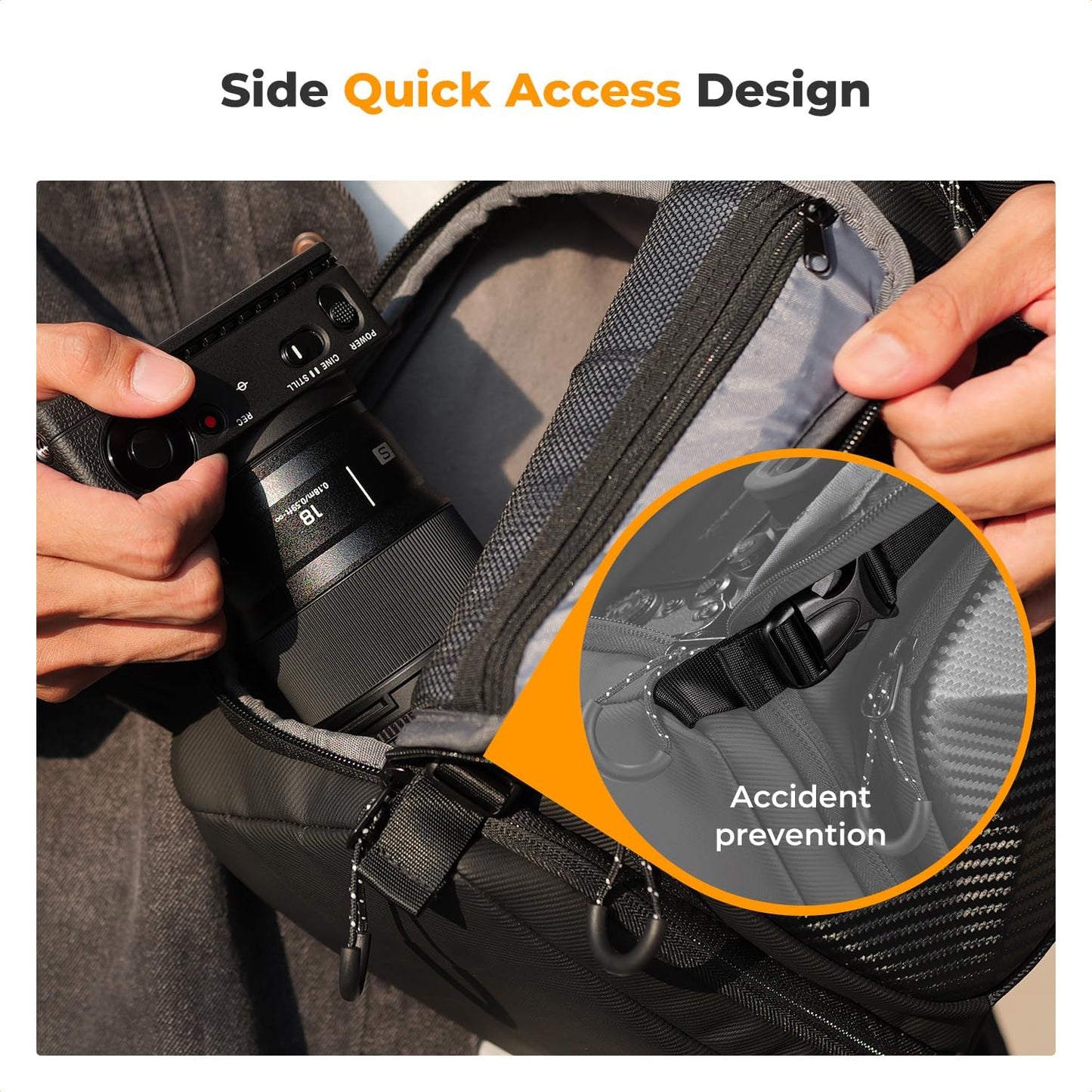 K&F Concept Camera Sling Bag Crossbody Bag Hardshell Camera Shoulder Backpack DSLR/SLR/Mirrorless Camera Case Photography Bags for Photographer