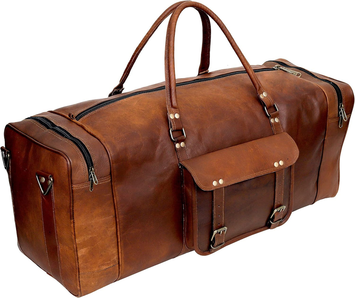 Leather 24 Inch Luggage Handmade Duffel Bag Carryall Weekender Travel Overnight Gym Sports Carry On Duffel Bag For Men And Women - Roamly