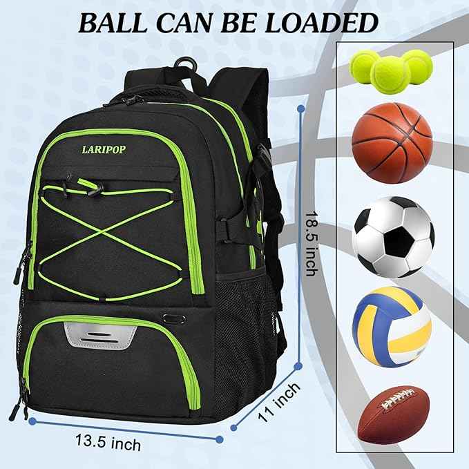 LARIPOP Basketball Backpack Large Basketball Bag with Ball Holder & Shoe Compartment for Youth Adults Men Women