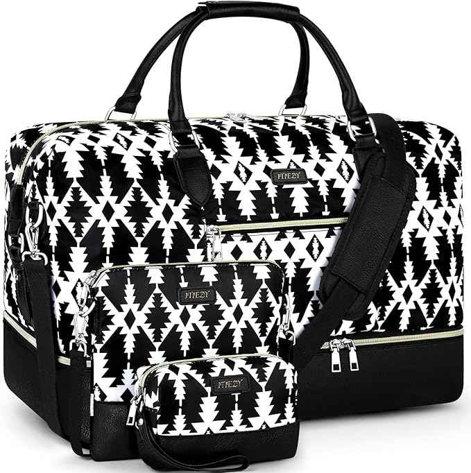 Weekender Bag for Women, Travel Duffel Bag Carry On Overnight Bag with Shoe Compartment Large Nylon Travel Weekend Tote Bag