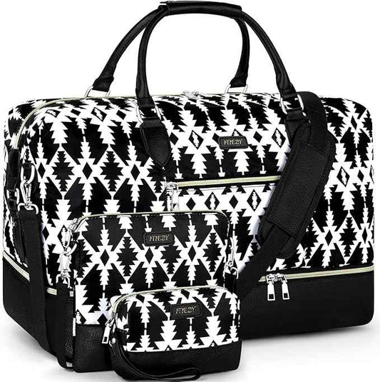 Weekender Bag for Women, Travel Duffel Bag Carry On Overnight Bag with Shoe Compartment Large Nylon Travel Weekend Tote Bag