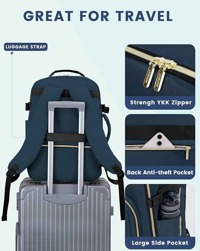 LOVEVOOK Travel Backpack for Women & Men 40L,Airline Approved Carry On Backpack Travel Essentials,TSA Carry on Luggage,Waterproof Personal Item Travel Bag,Suitcase with 3 Cubes,Dark blue green-Black