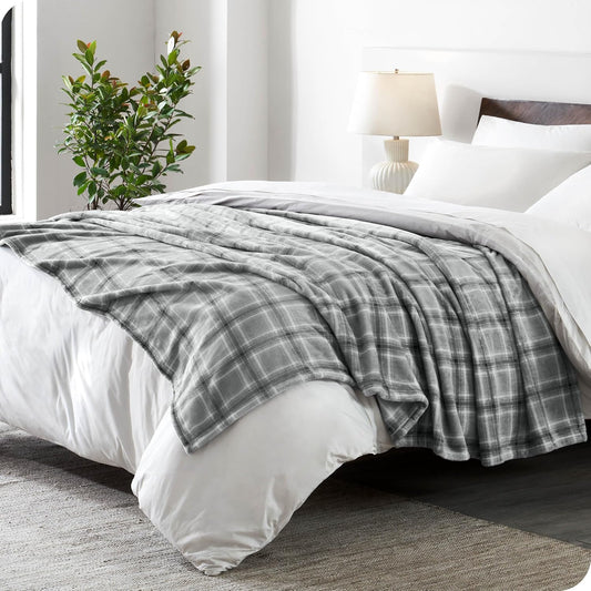 Bare Home Fleece Blanket - King Size - Ultra-Soft Lightweight for Bed, Sofa, and Couch - Luxury Microplush - Cozy Warm Blanket (King, Tartan Plaid)