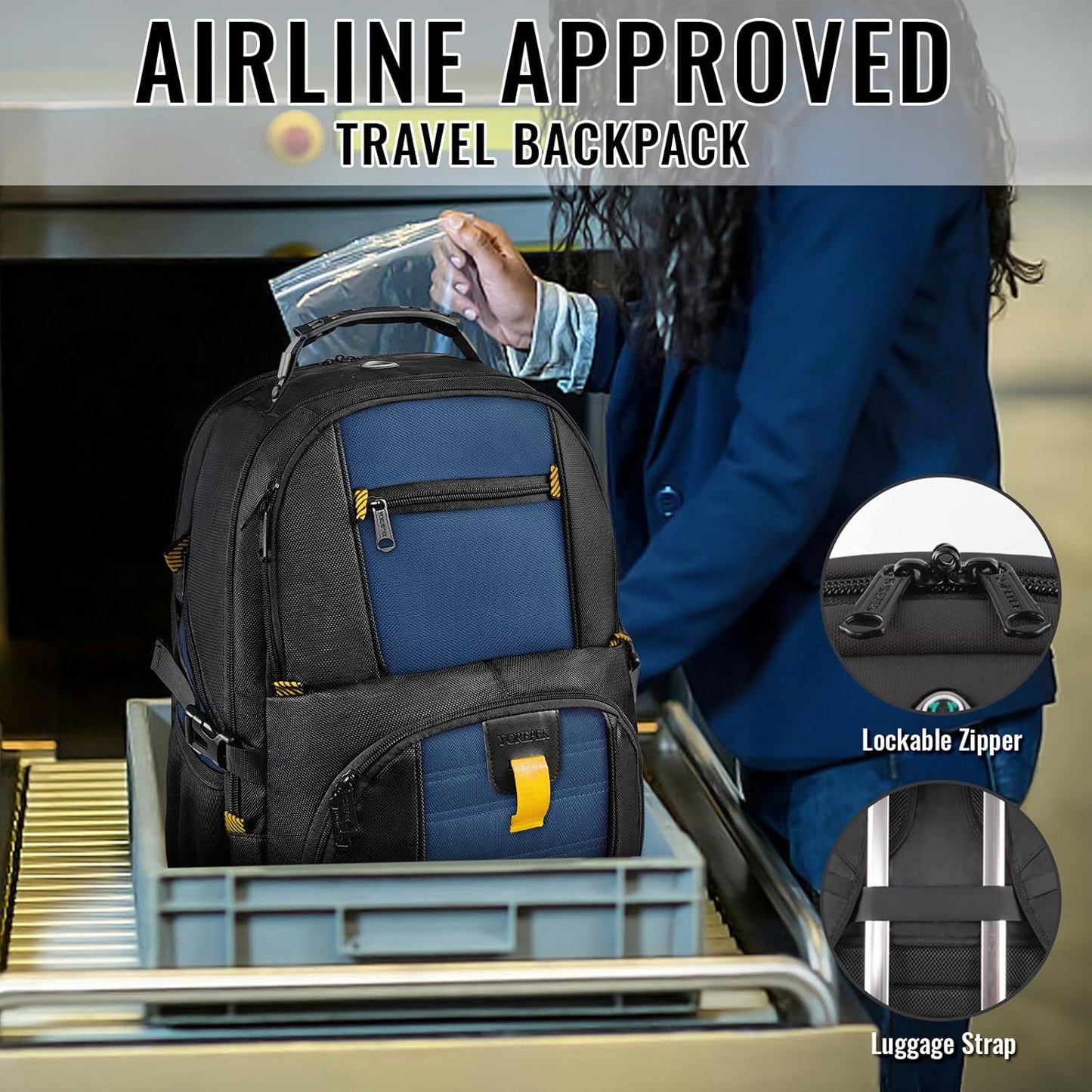 YOREPEK 18.4 Laptop Backpack, Large Backpacks with USB Charger Port, TSA Friendly Flight Approved Weekend Carry on Backpack with Luggage Strap for Men and Women, Roy Blue - Roamly