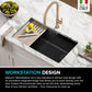 KRAUS Bellucci 32” in. Undermount Workstation Granite Kitchen Sink in Metallic Black with Accessories, KGUW2-33MBL