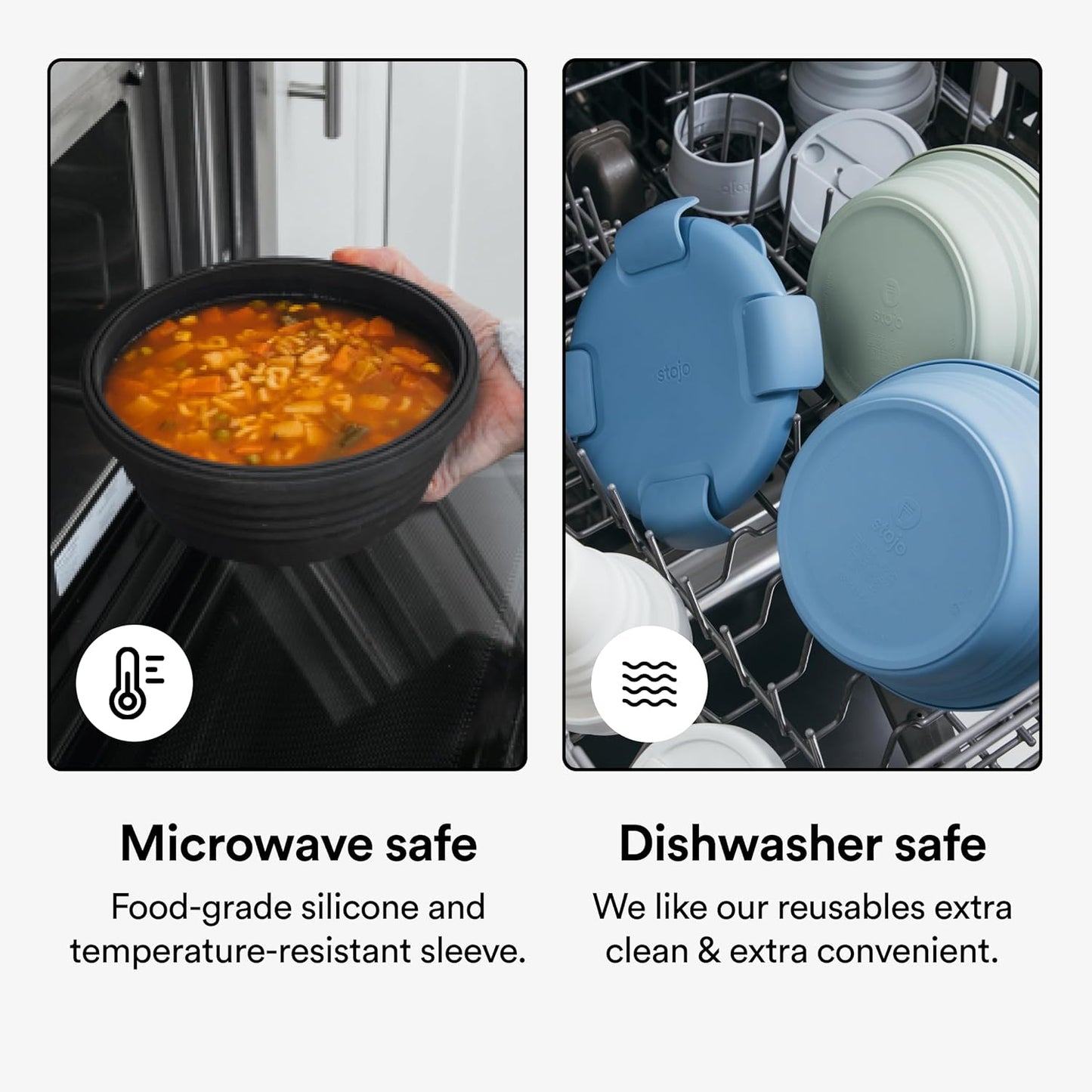 STOJO Collapsible Bowl 3 Set - Translucent Cashmere, 36oz - Reusable Silicone Bowl for Hot and Cold Food - Perfect for Travel, Meal Prep, To-Go Lunch, Camping & Hiking - Microwave & Dishwasher Safe