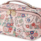 Aveniee Travel Makeup Bag for Women, Large Cosmetic Organizer with Open-Flat Design, Clear Divider & Handle - Waterproof PU Leather Toiletry Case (Floral Pattern)