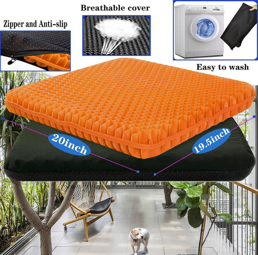 Plus Size Gel Seat Cushion for Long Sitting, Extra Large and Thick, Seat Cushion for Back, Sciatica, Hip, Tailbone Pain Relief , Used for the Office, Wheelchair, Car, Truck, Recliner, Stadium.(Orange)