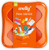 Welly First Aid Kit - Adhesive Flexible Fabric and Waterproof Bandages, Tape and Non-Stick Pads, Butterfly Strips, Single Use Ointments Triple Antibiotic and Hydrocortisone, and Ibuprofen - 130 Count