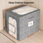 GoMaihe Clothes Storage Bins Metal Frame: 55L Extra Large Stackable Closet Storage Bin with Lid & Clear Window, Heavy Duty Blanket Box for Winter Coats Comforters (Fits Deep Closet 4-Pack)