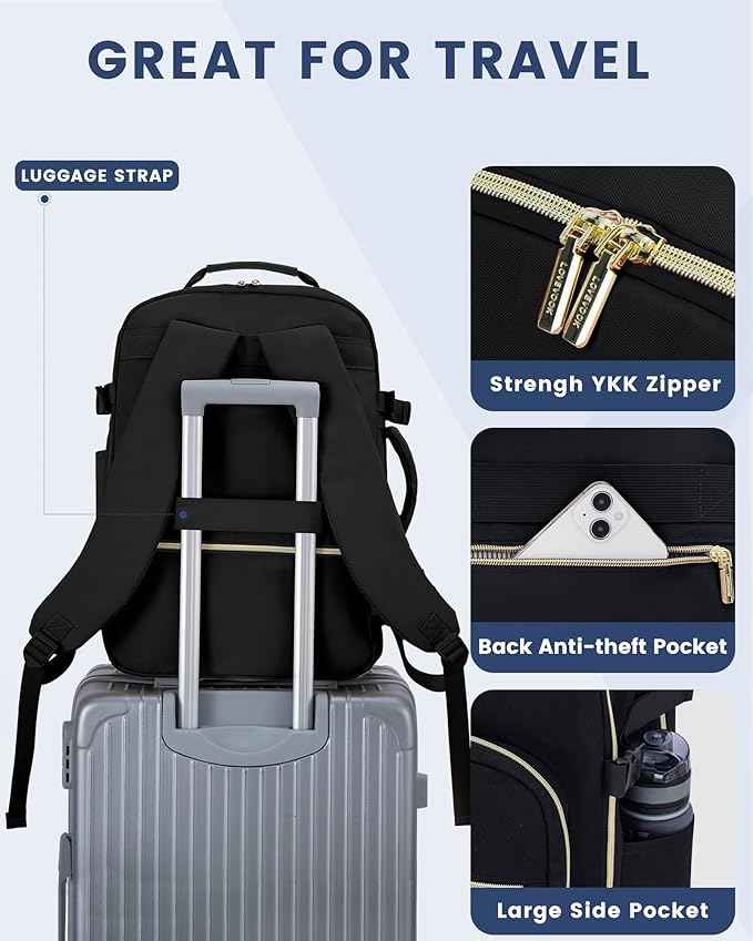 LOVEVOOK Travel Backpack for Women & Men 40L,Airline Approved Carry On Backpack Travel Essentials,TSA Carry on Luggage,Waterproof Personal Item Travel Bag,Suitcase with 3 Packing Cubes,Black-Black