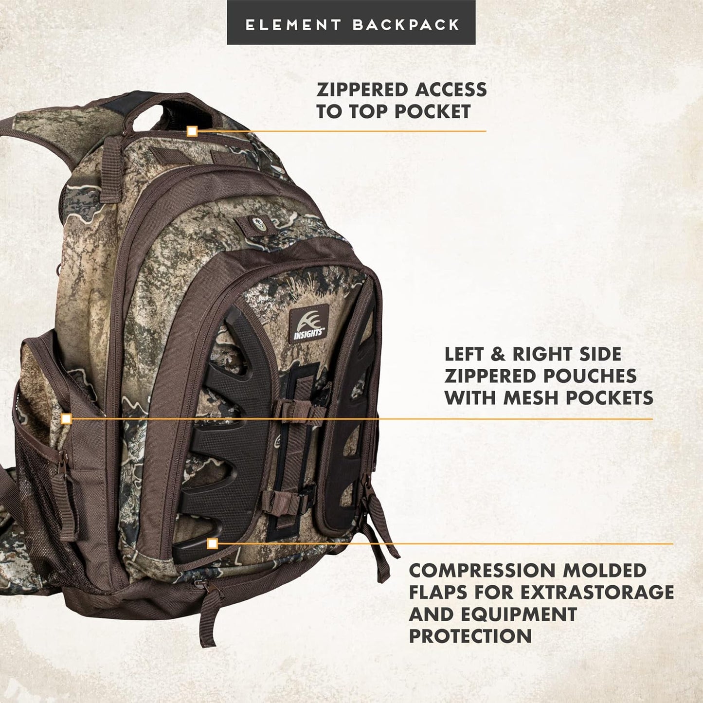 Insights Hunting by frogg toggs - The Element, Heavy Duty 1,831 Cubic Inch Hiking Fishing Camping Hunting Backpack, Realtree EXCAPE - Roamly