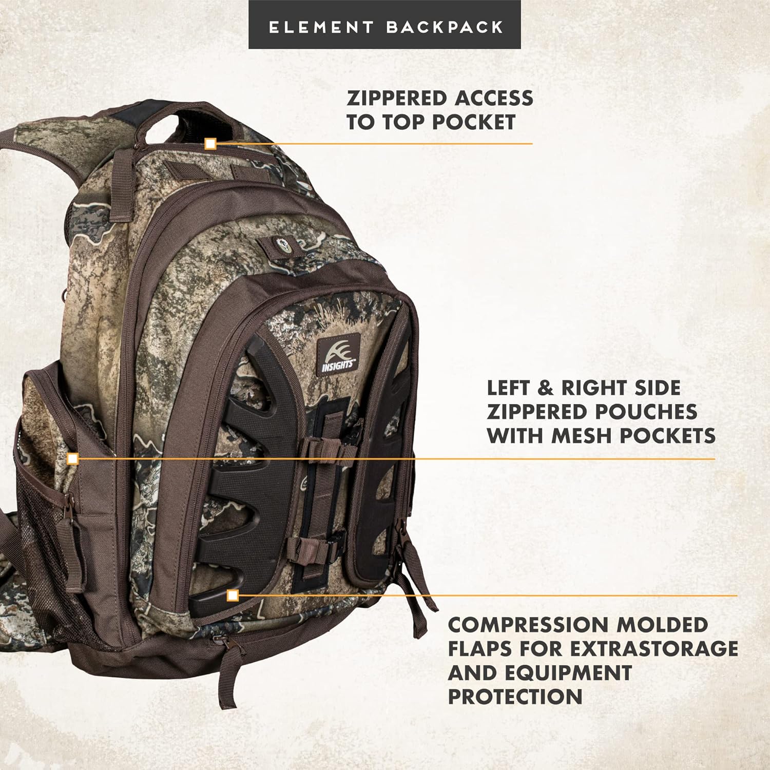 Insights Hunting by frogg toggs - The Element, Heavy Duty 1,831 Cubic Inch Hiking Fishing Camping Hunting Backpack, Realtree EXCAPE - Roamly