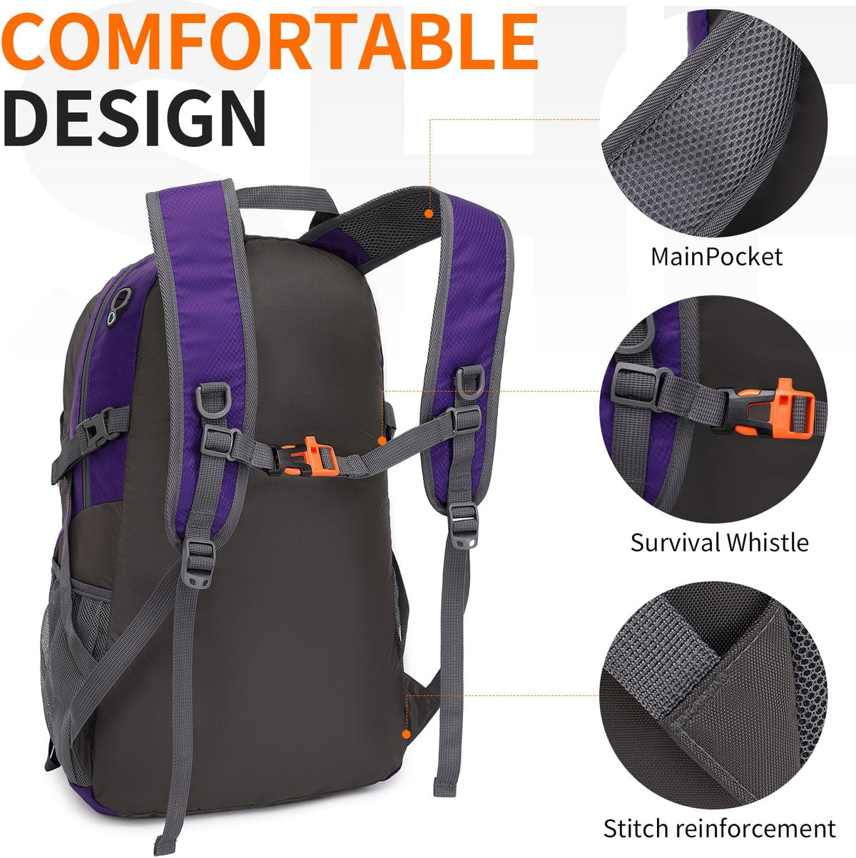 40L Hiking Backpack Lightweight Daypack Waterproof Travel Camping Backpack for Men Women Sport Packable - Roamly
