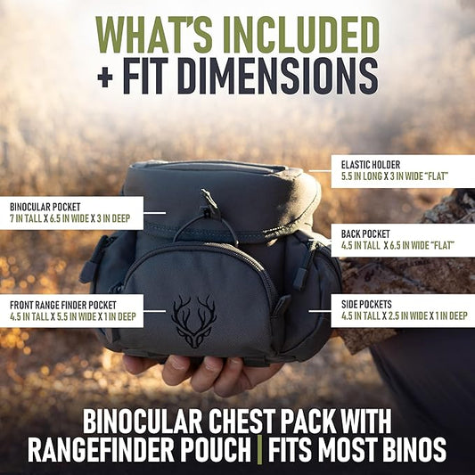 Binocular Harness Chest Pack - Lightweight Hunting Chest Rig with Rangefinder Pouch, MOLLE System Bino Harness for Bow Hunting, Tactical Chest Pack for Men, Veteran Owned Gear, Gray