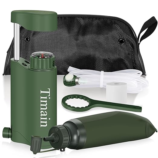 Timain Outdoor Portable Water Filter Pump,Water Filtration Systems,Perfect for Travel,Camping, Hiking,Fishing,Hunting,Emergency Preparedness (4500, Liters)