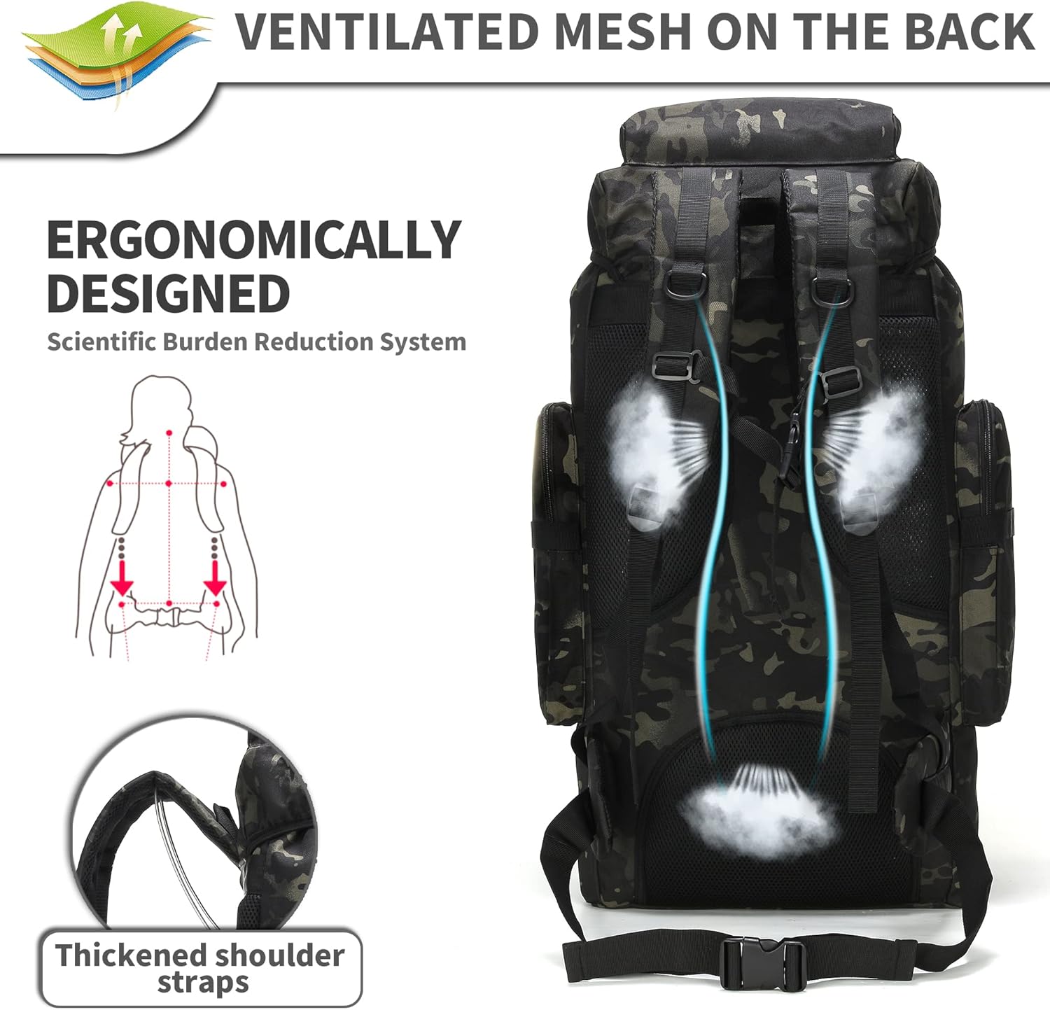 King'sGuard 70L Camping Hiking Backpack Tactical Backpack Military Molle Rucksack Backpack for Outdoor - Roamly