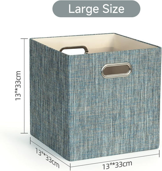 Posprica Storage Basket Bins,13×13×13 Foldable Storage Boxes Fabric Drawer Cubes for Closet Shelf Cabinet Bookcase - Set of 4,Teal