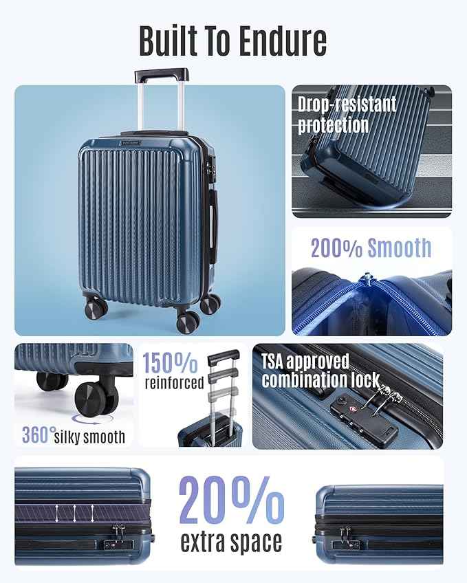 LIGHT FLIGHT Carry On Luggage 22x14x9 Airline Approved, Durable Hard Shell Carry On Suitcases with Wheels, Expandable Hardside Lightweight Travel Luggage with TSA Lock, Dark Green