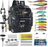 Fishing Backpack with Tackle Boxes and Rod Holders, Fishing Bag wtih Fishing Lure Kit Water-resistant Sling Tackle Bag Store Gear and Equipment, Bait Gifts for Men Woman Anglers-Grey Backpack